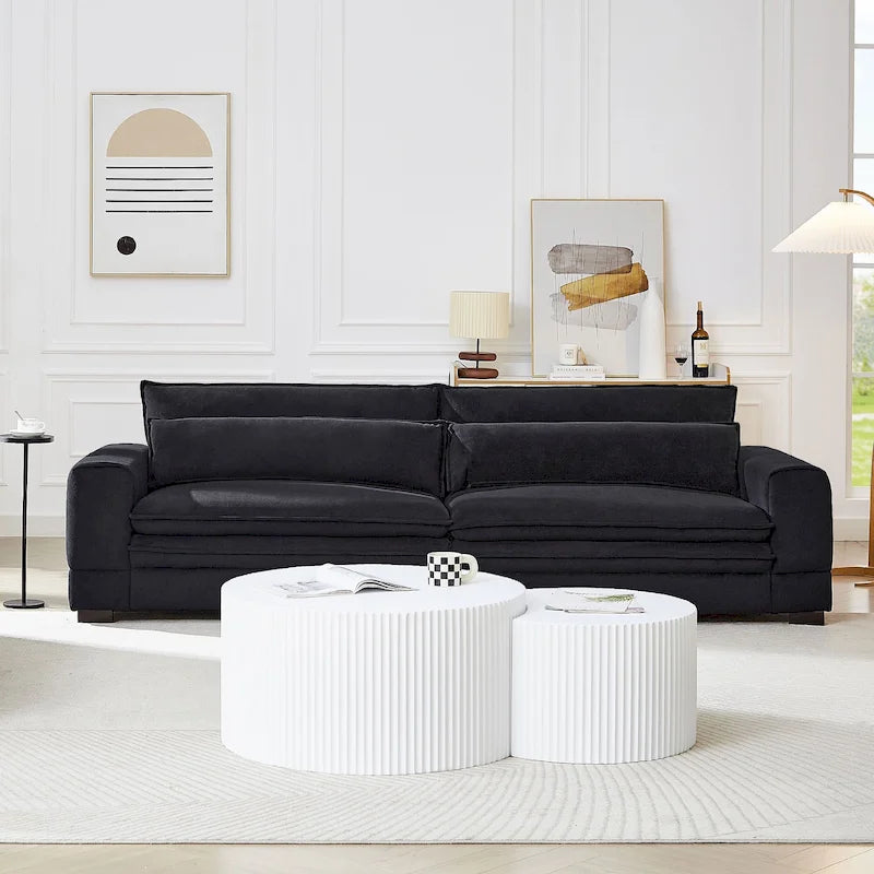 Sofá tapizado de estilo moderno de mediados de siglo con patas de madera maciza