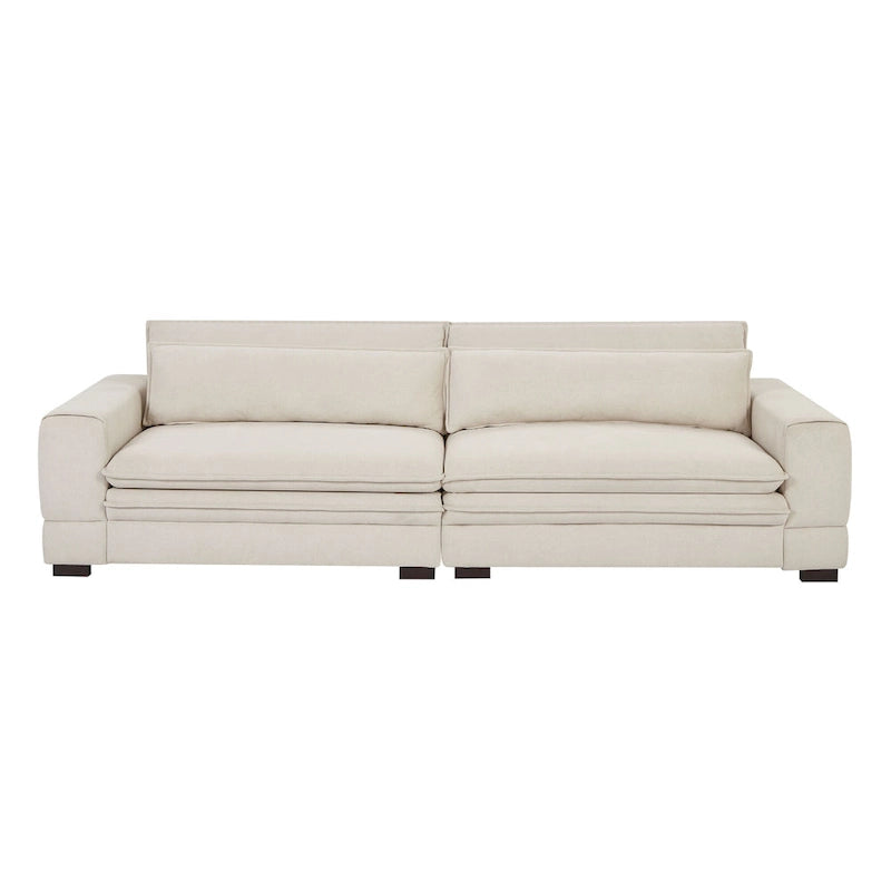 Sofá tapizado de estilo moderno de mediados de siglo con patas de madera maciza