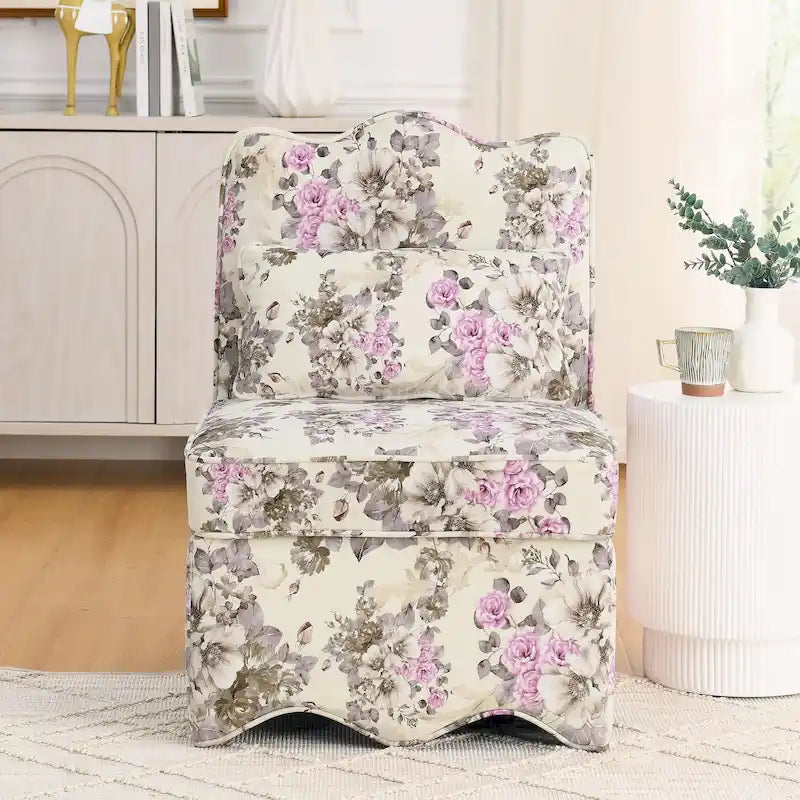 Silla de comedor tapizada sin brazos con cojín lumbar