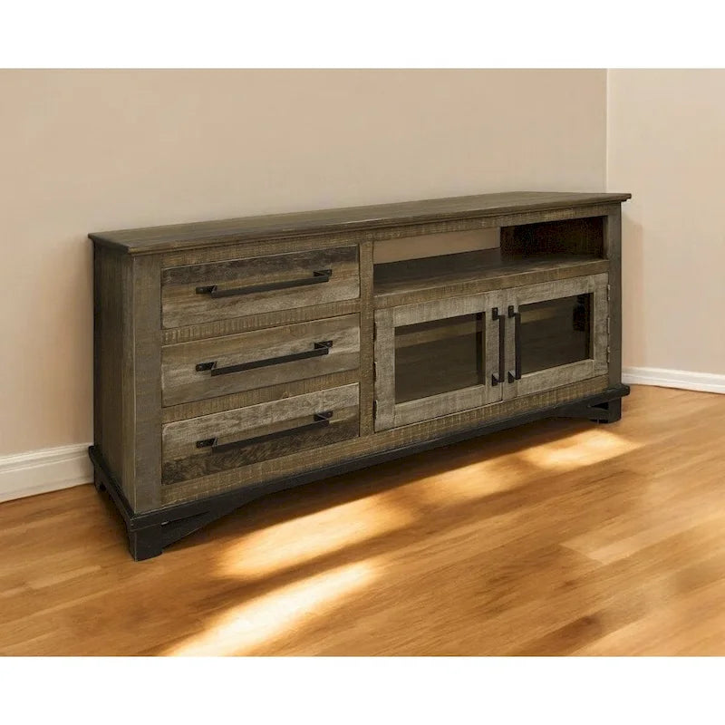 Mueble rústico para TV de madera de pino de 61.25 pulgadas con almacenamiento