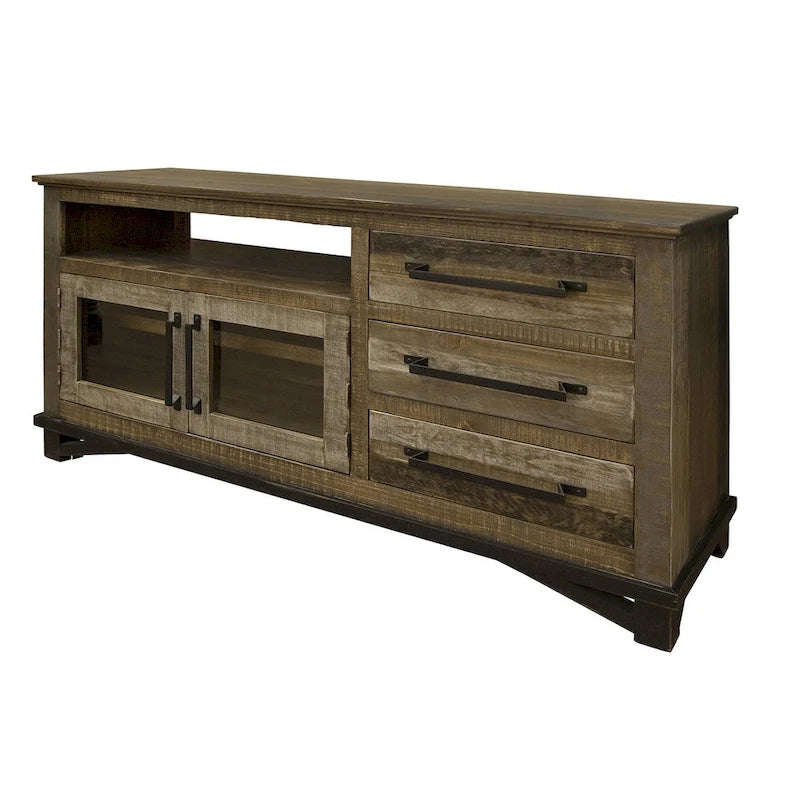 Mueble rústico para TV de madera de pino de 61.25 pulgadas con almacenamiento