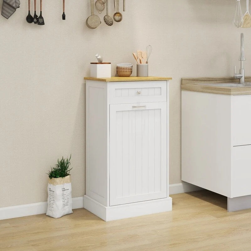 Mueble blanco para basura con apertura abatible y cajón