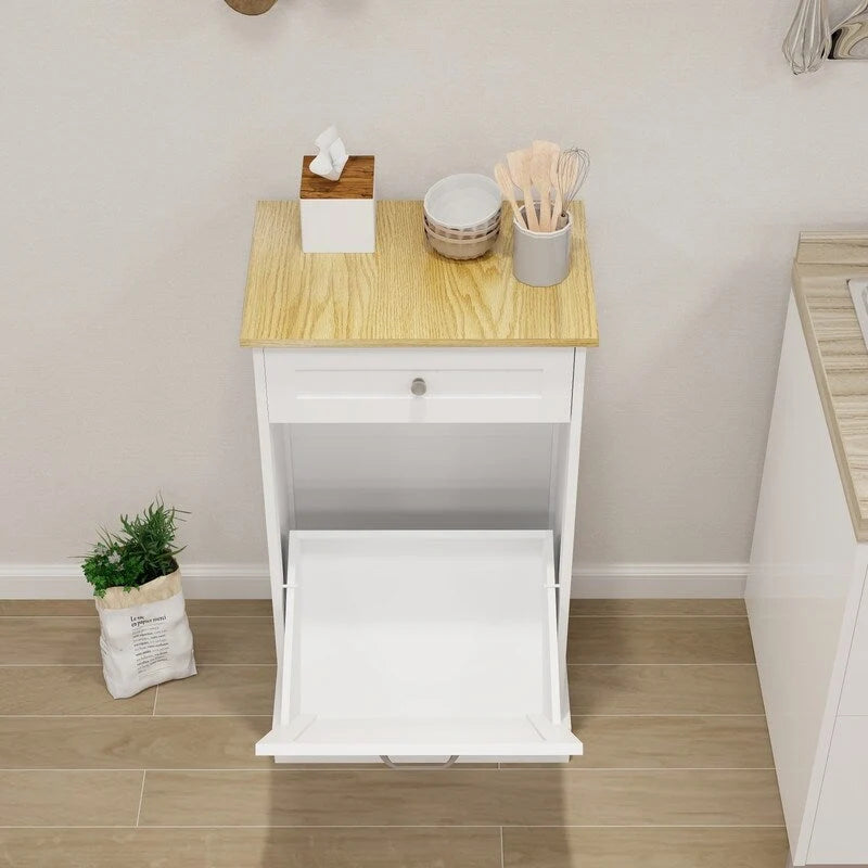 Mueble blanco para basura con apertura abatible y cajón