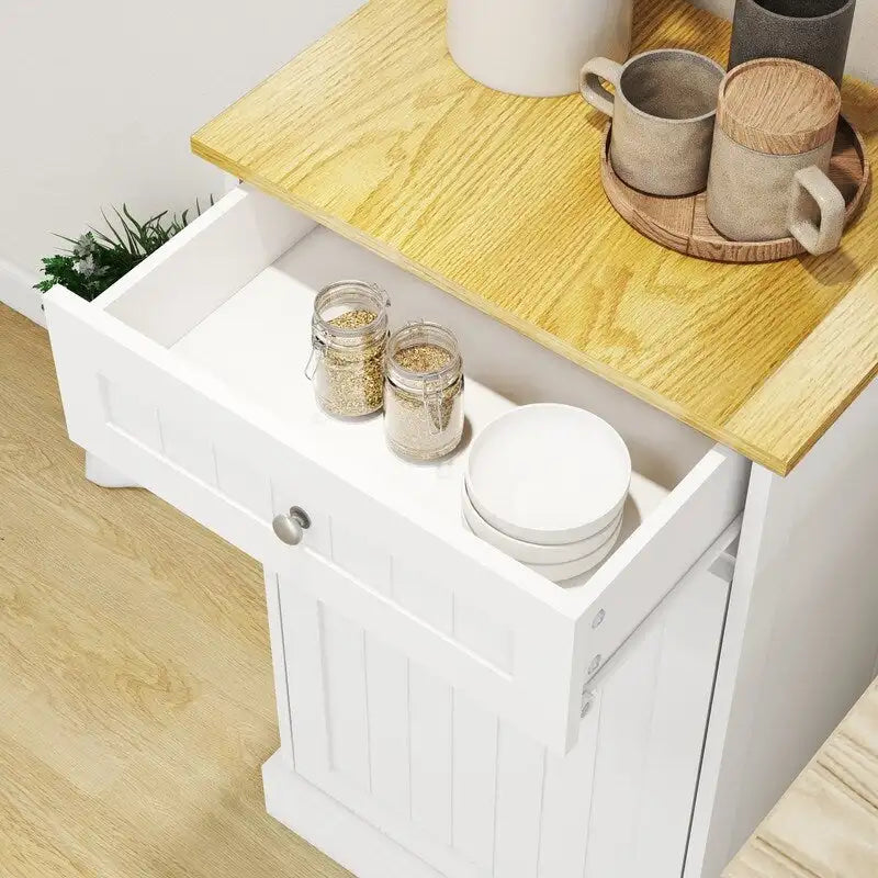 Mueble blanco para basura con apertura abatible y cajón