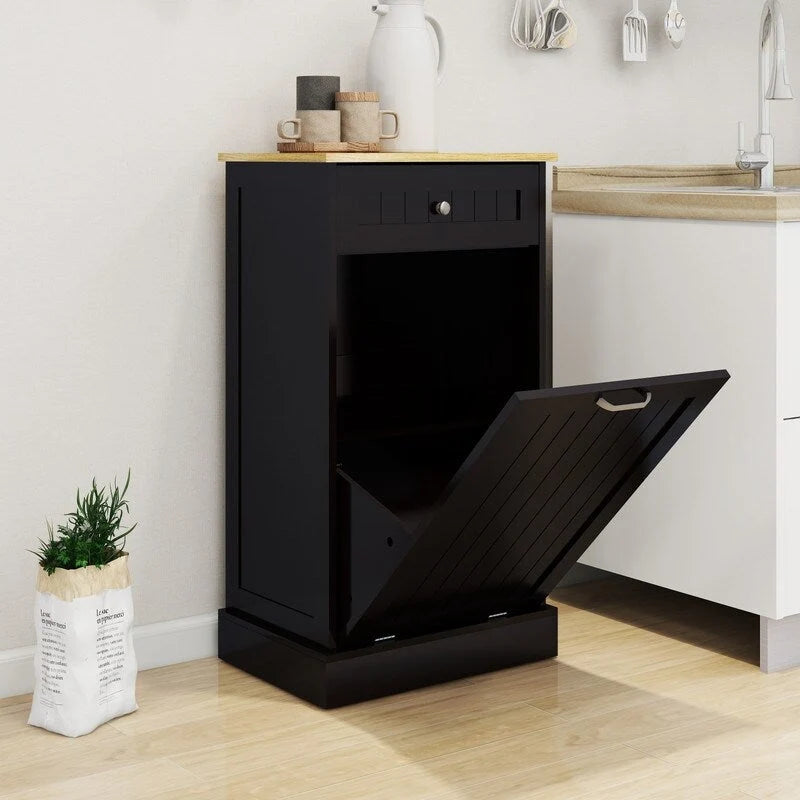 White Tilt-Out Trash Cabinet with Drawer