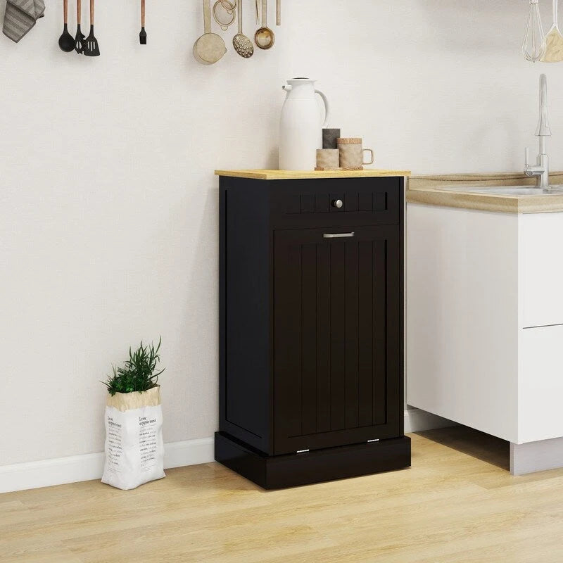 White Tilt-Out Trash Cabinet with Drawer