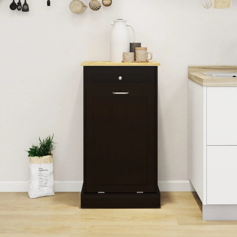 White Tilt-Out Trash Cabinet with Drawer