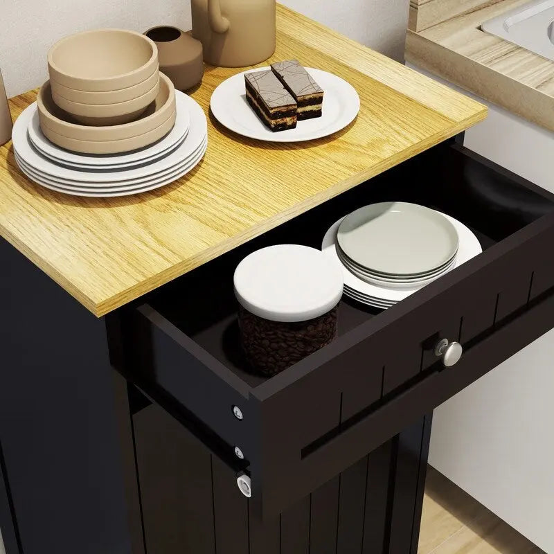 White Tilt-Out Trash Cabinet with Drawer