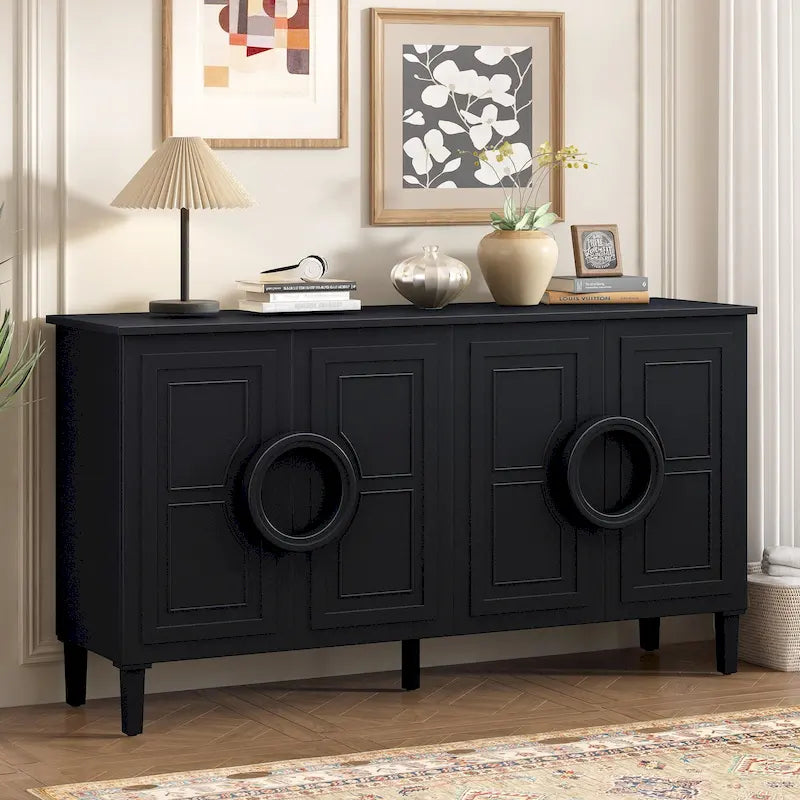 Mueble de almacenamiento con 4 puertas, estantes ajustables y tiradores de anillo