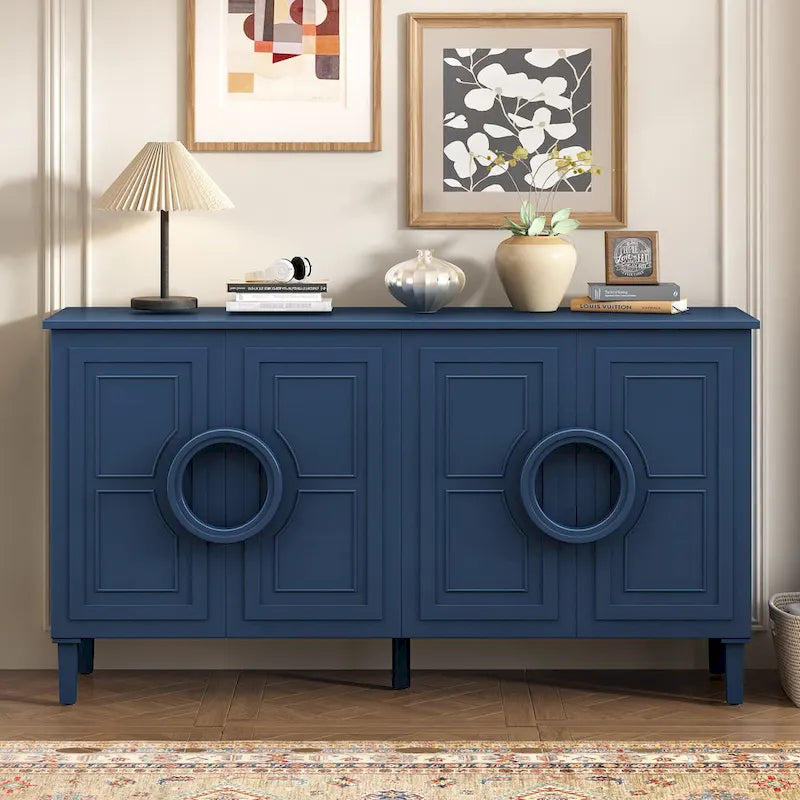 Mueble de almacenamiento con 4 puertas, estantes ajustables y tiradores de anillo