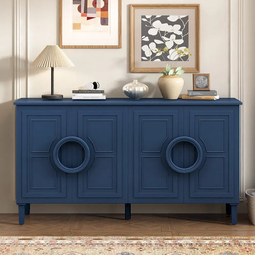 Mueble de almacenamiento con 4 puertas, estantes ajustables y tiradores de anillo