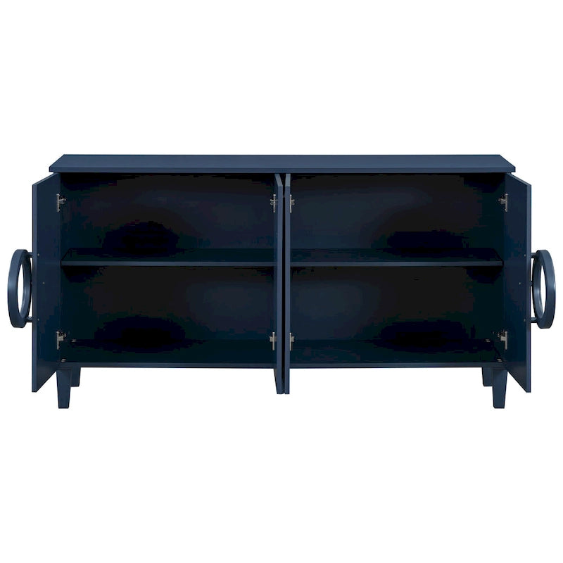 Mueble de almacenamiento con 4 puertas, estantes ajustables y tiradores de anillo