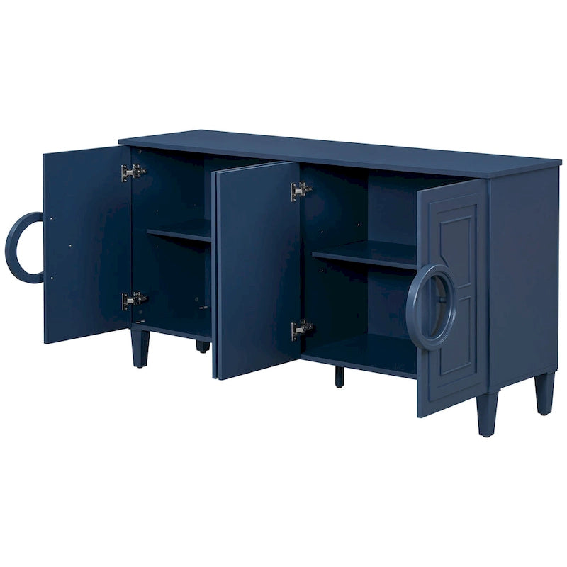 Mueble de almacenamiento con 4 puertas, estantes ajustables y tiradores de anillo