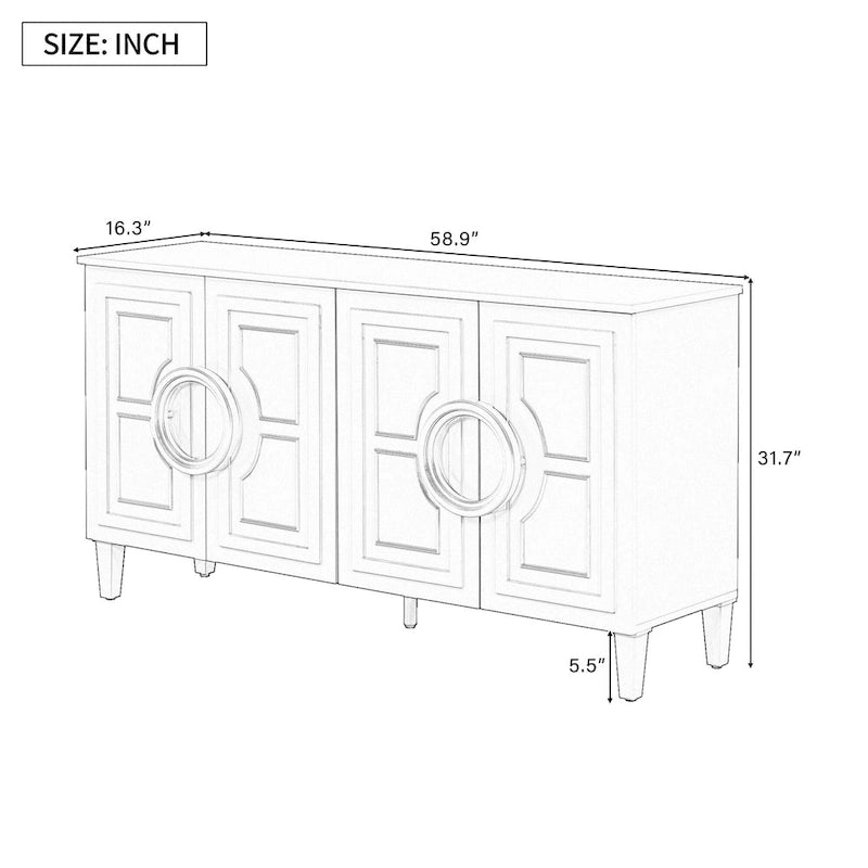 Mueble de almacenamiento con 4 puertas, estantes ajustables y tiradores de anillo