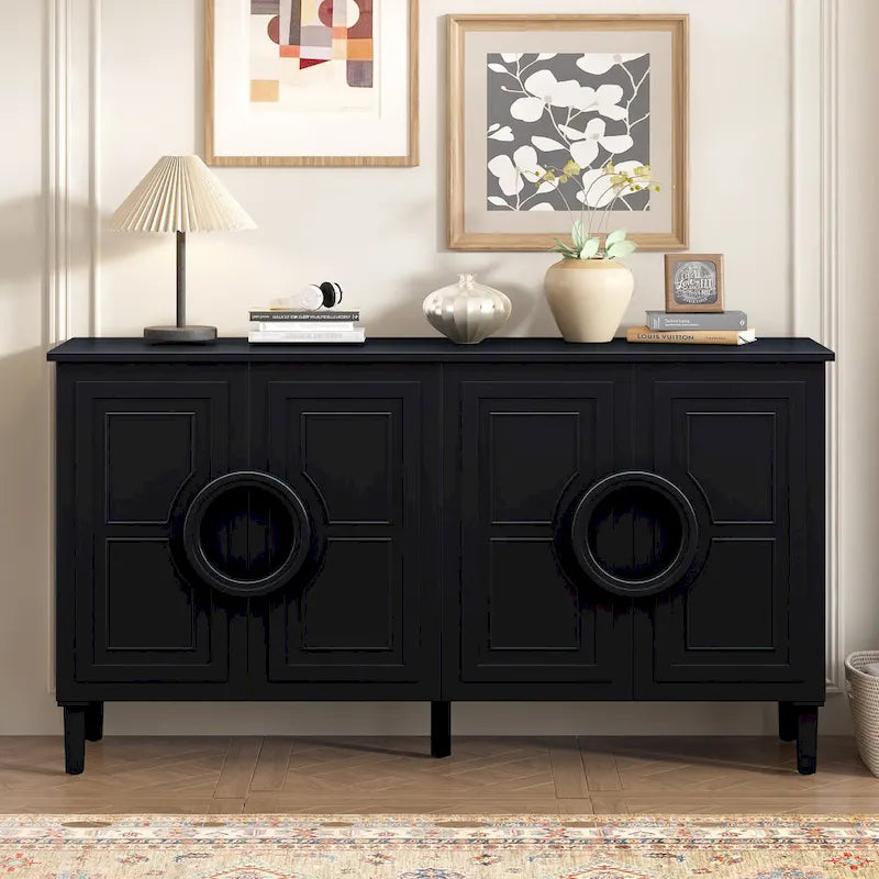 Mueble de almacenamiento con 4 puertas, estantes ajustables y tiradores de anillo