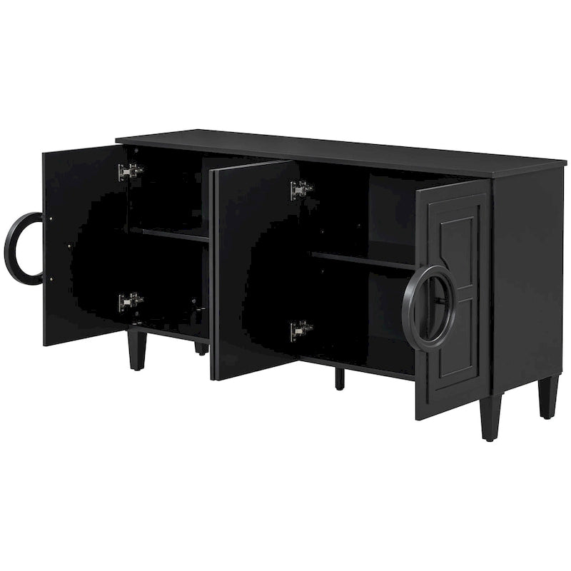 Mueble de almacenamiento con 4 puertas, estantes ajustables y tiradores de anillo