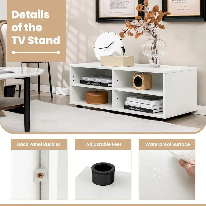 Mueble para TV con 4 compartimentos y estantes ajustables