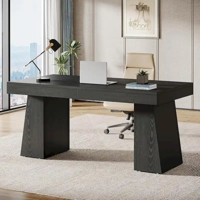 139,7 cm brauner Chefschreibtisch mit Metallgestell