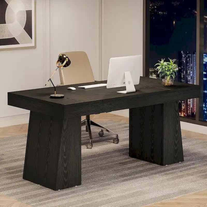139,7 cm brauner Chefschreibtisch mit Metallgestell