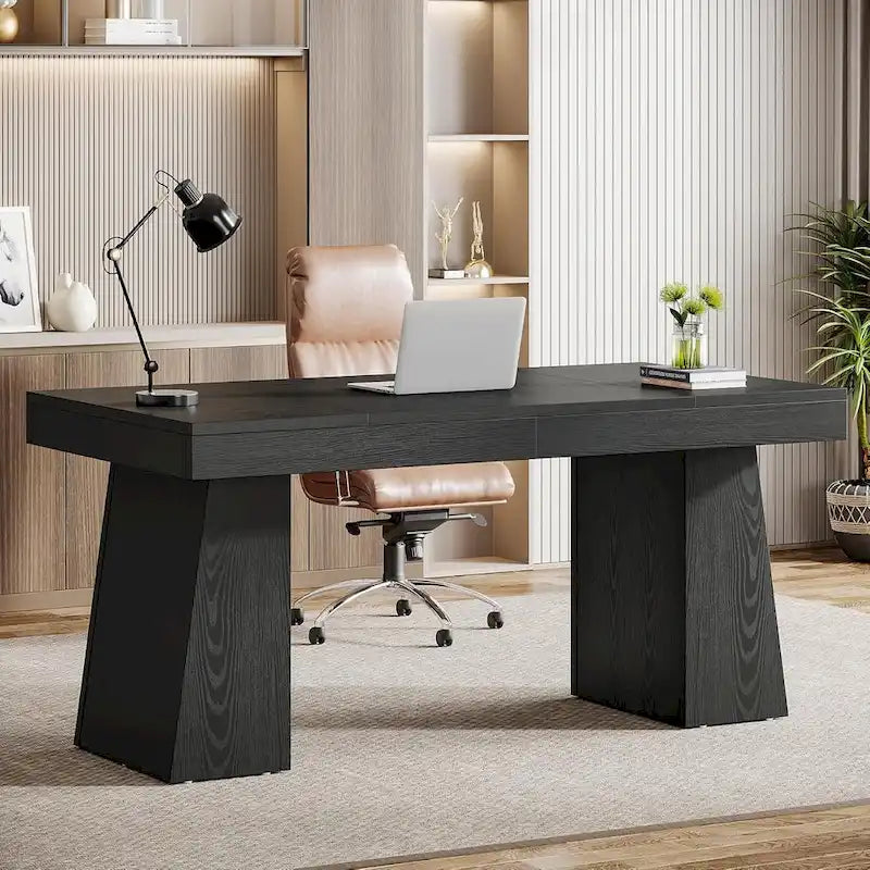 139,7 cm brauner Chefschreibtisch mit Metallgestell