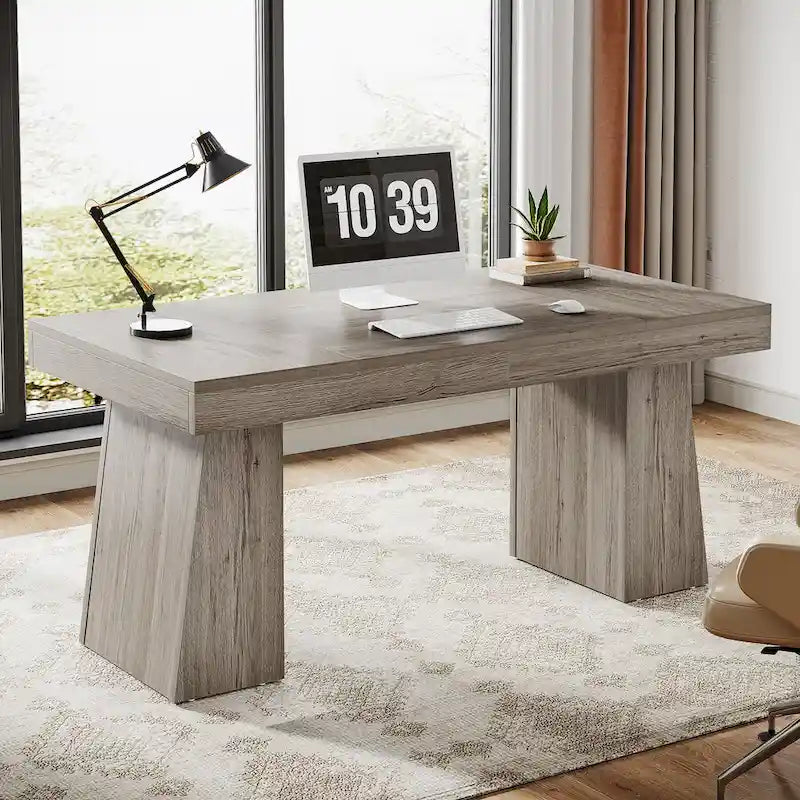139,7 cm brauner Chefschreibtisch mit Metallgestell