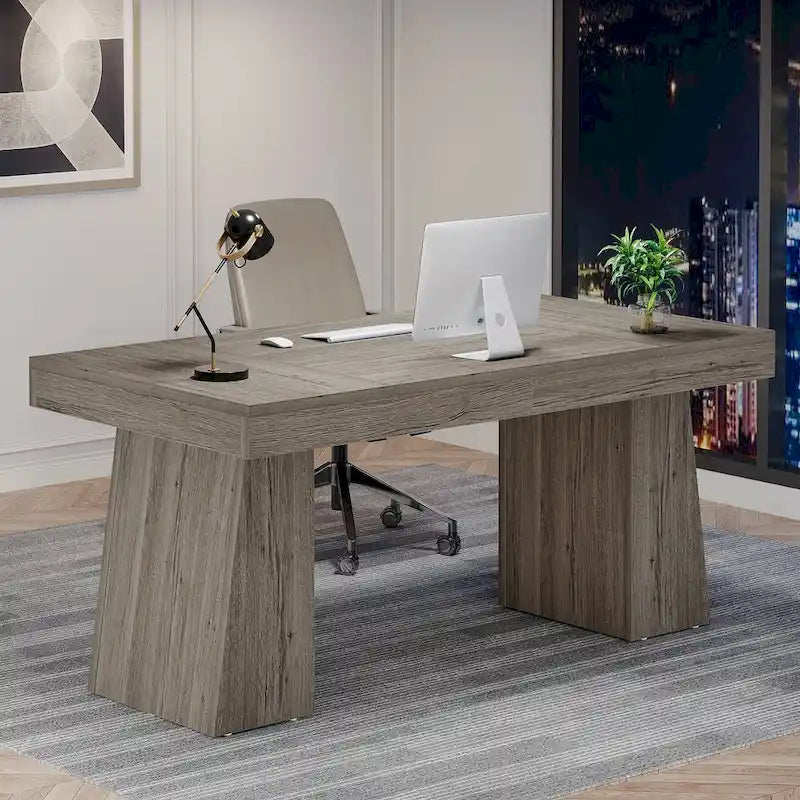 139,7 cm brauner Chefschreibtisch mit Metallgestell