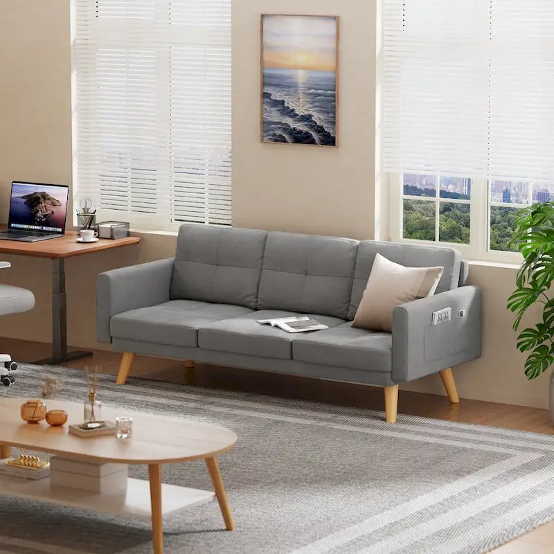 Canapé en tissu de 67 pouces avec accoudoirs moelleux et 3 coussins