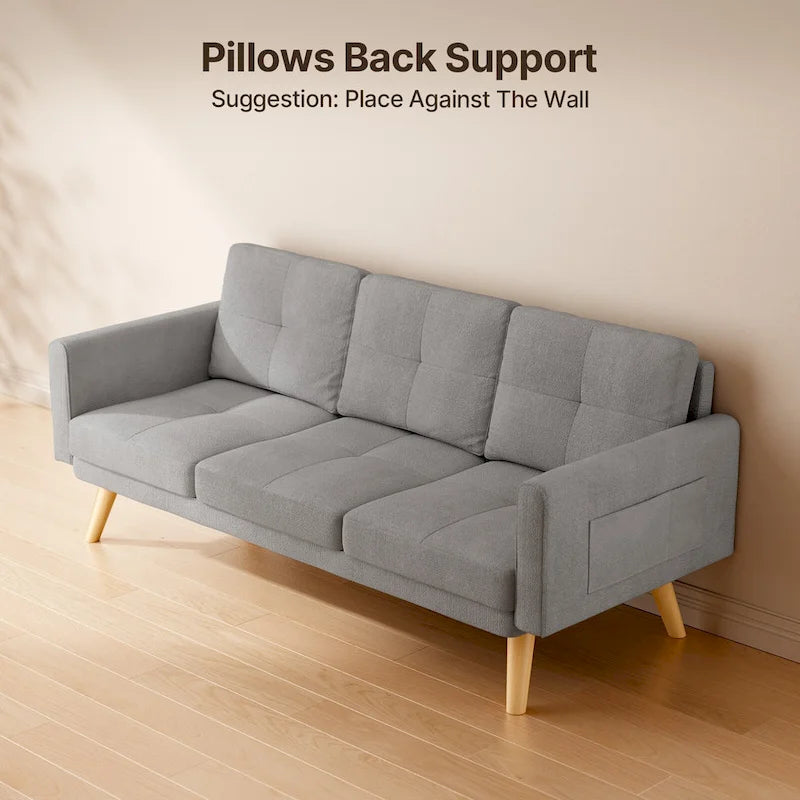 Canapé en tissu de 67 pouces avec accoudoirs moelleux et 3 coussins