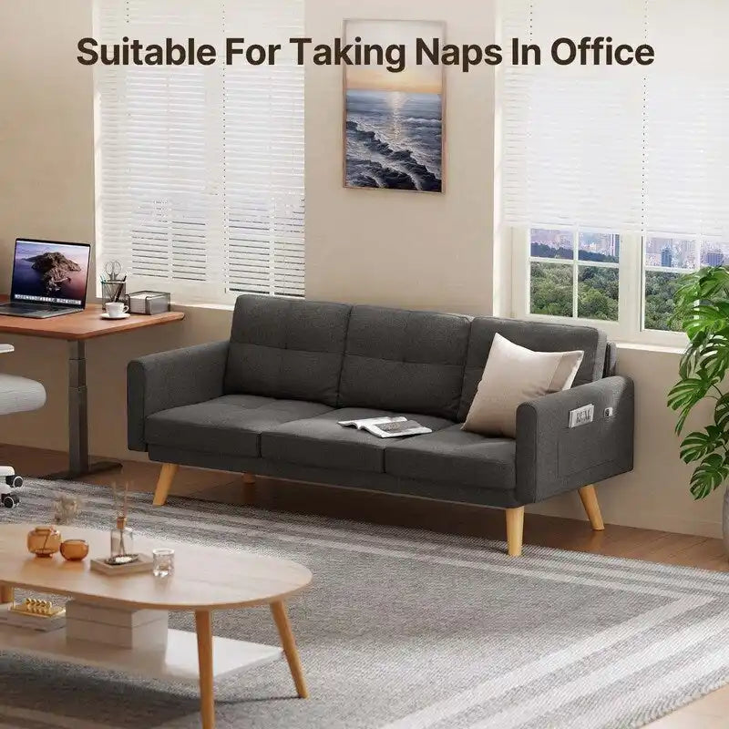 Canapé en tissu de 67 pouces avec accoudoirs moelleux et 3 coussins