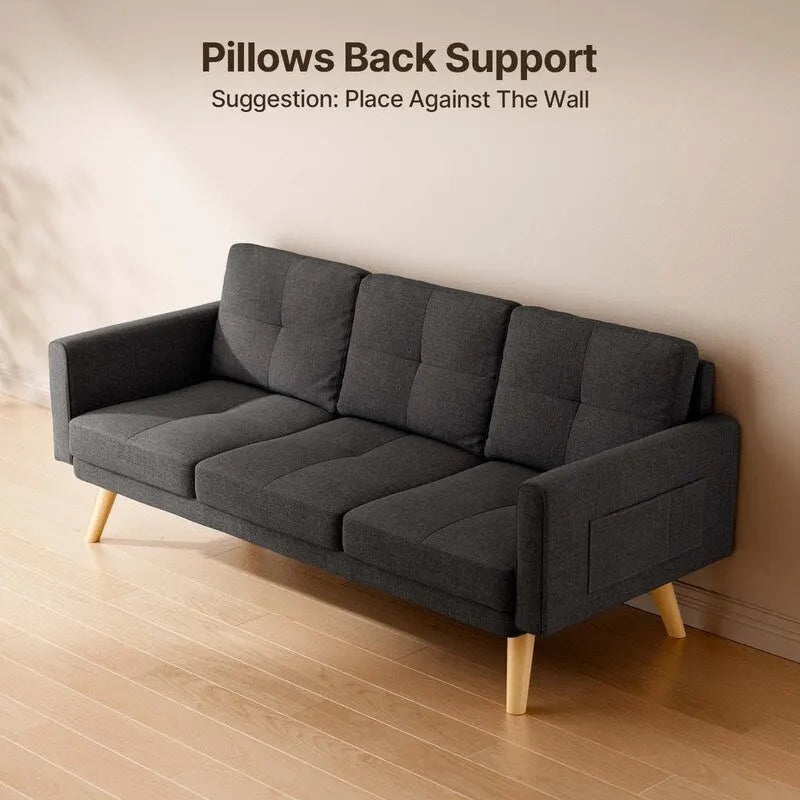 Canapé en tissu de 67 pouces avec accoudoirs moelleux et 3 coussins