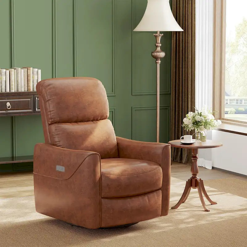 Sillón reclinable giratorio y mecedor eléctrico de cuero PU con puerto USB