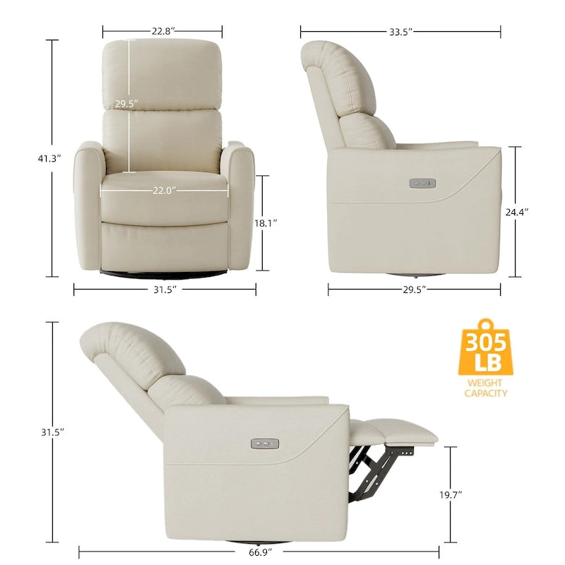 Elektrischer Dreh-Gleiter-Sessel aus PU-Leder mit USB-Anschluss