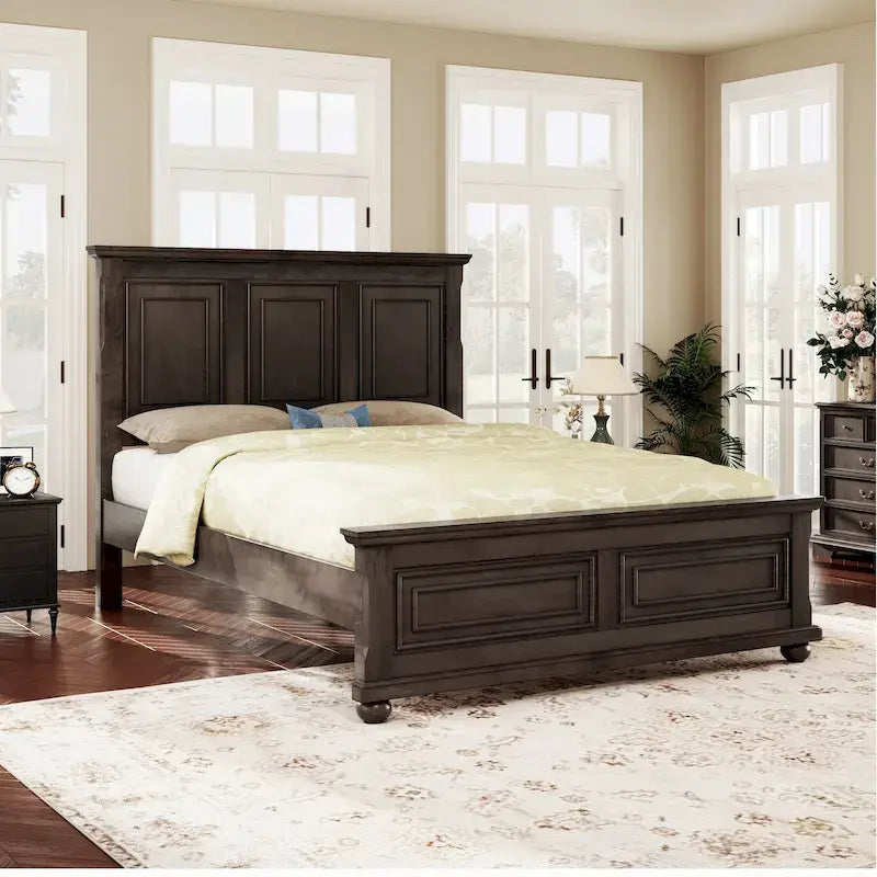 Cama de plataforma tamaño King de madera de pino marrón