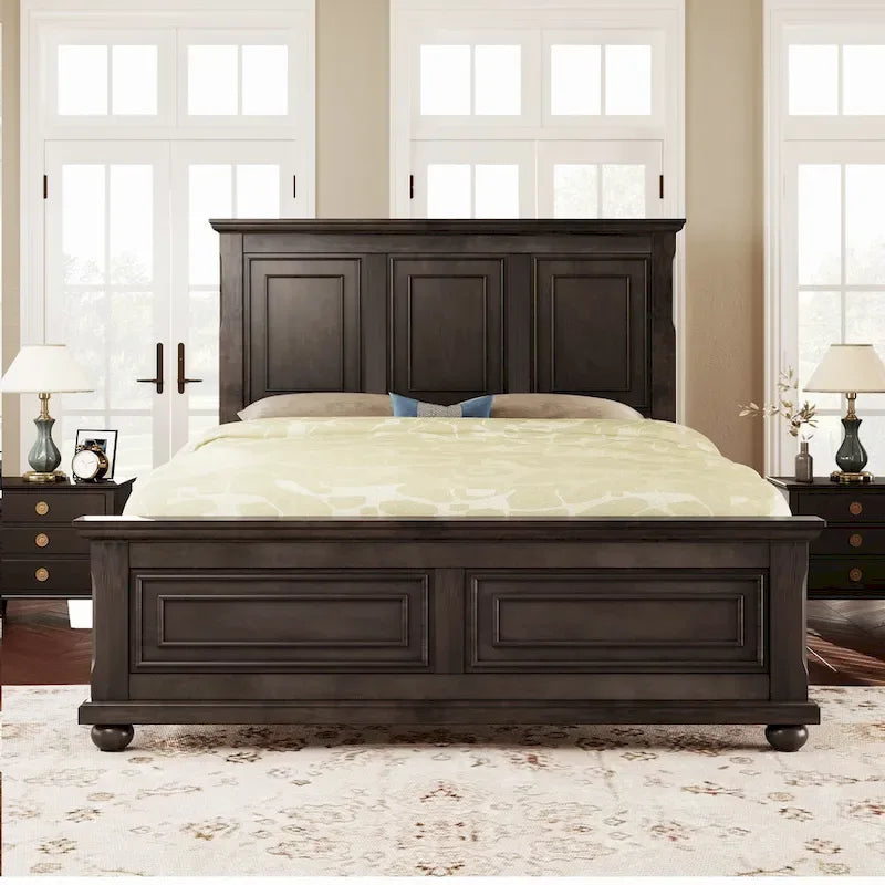 Cama de plataforma tamaño King de madera de pino marrón