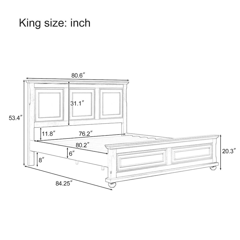Braunes Plattformbett aus Kiefernholz in King-Size