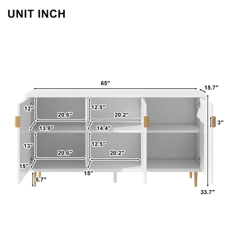 Mueble para TV de 65 pulgadas con 3 puertas y estantes ajustables