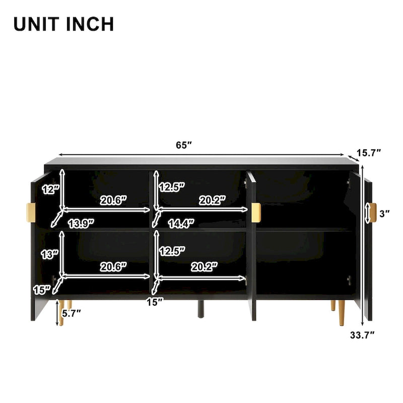 Mueble para TV de 65 pulgadas con 3 puertas y estantes ajustables