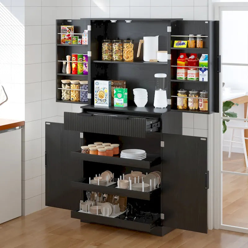 Armario despensa alto de cocina con cajón y 3 bandejas extraíbles