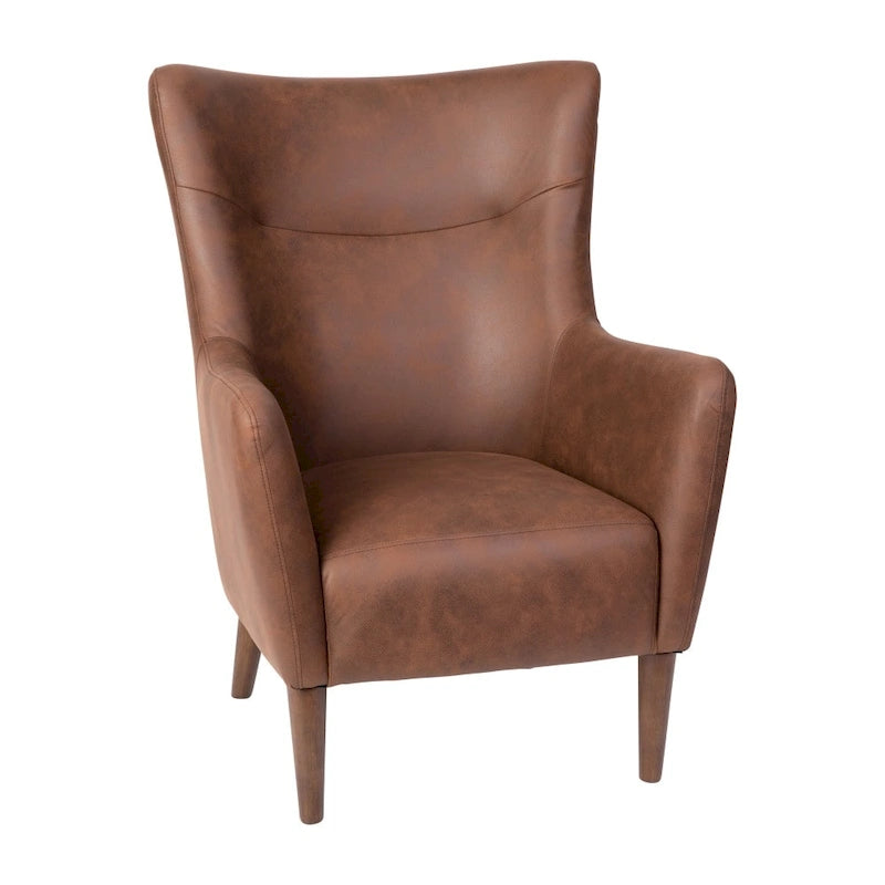 Sillón tapizado de respaldo alto con estructura de madera