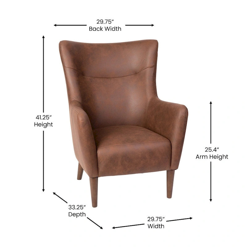 Sillón tapizado de respaldo alto con estructura de madera