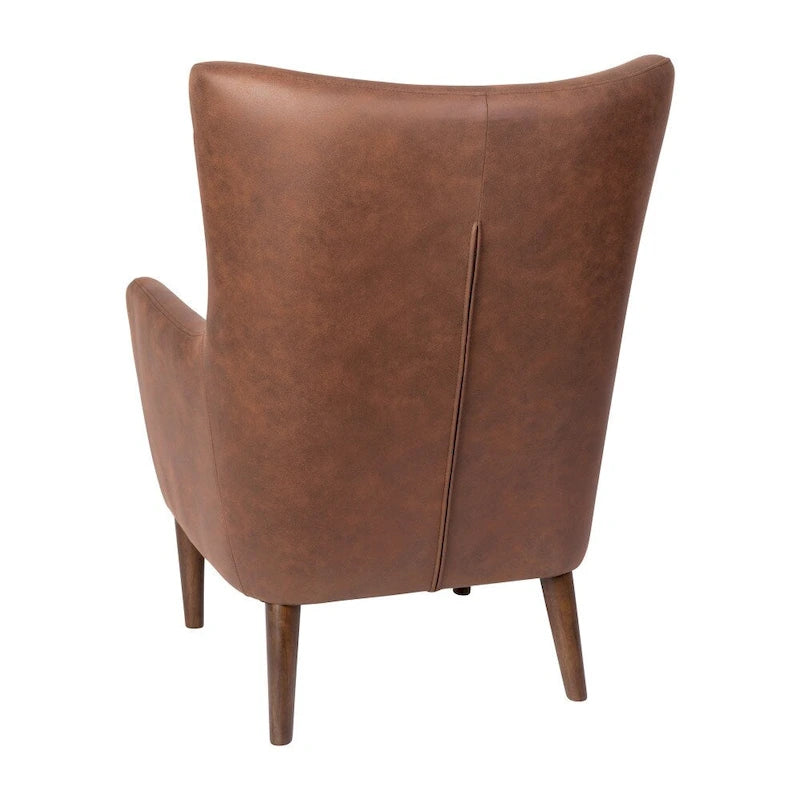 Sillón tapizado de respaldo alto con estructura de madera