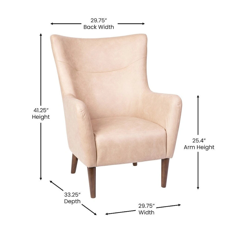 Sillón tapizado de respaldo alto con estructura de madera