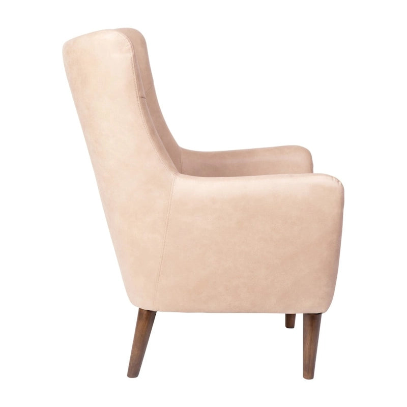 Sillón tapizado de respaldo alto con estructura de madera