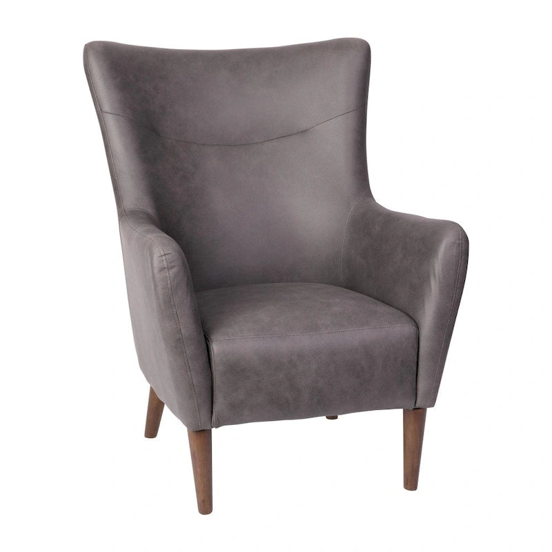 Sillón tapizado de respaldo alto con estructura de madera