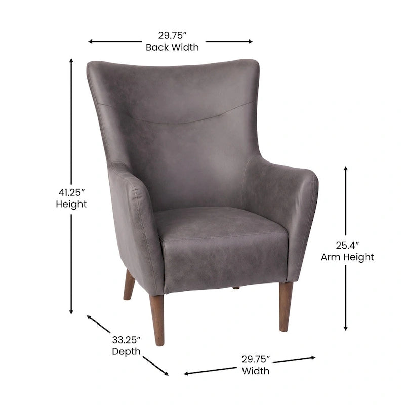 Sillón tapizado de respaldo alto con estructura de madera