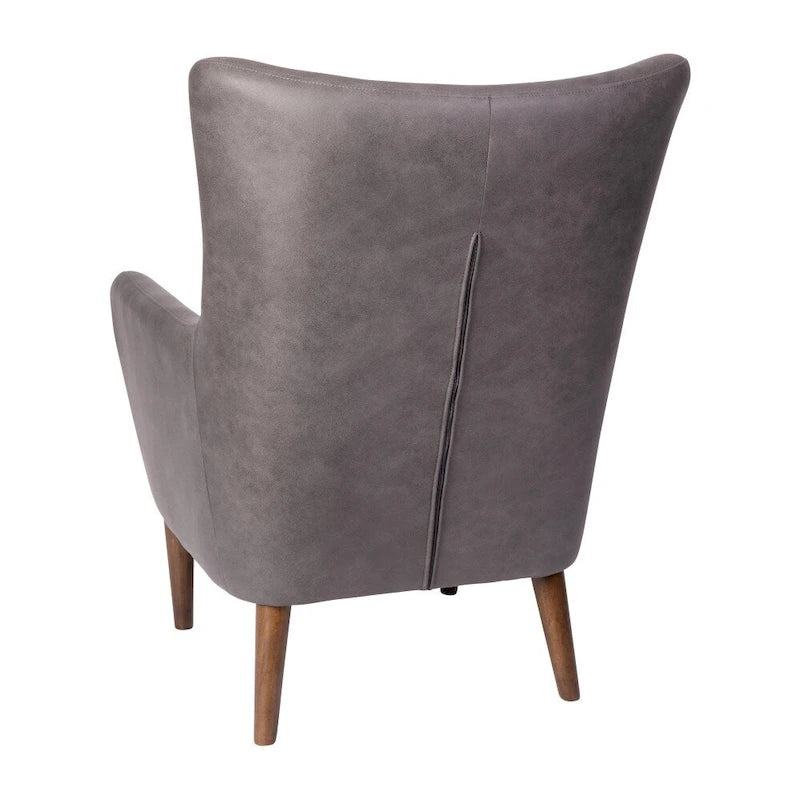 Sillón tapizado de respaldo alto con estructura de madera