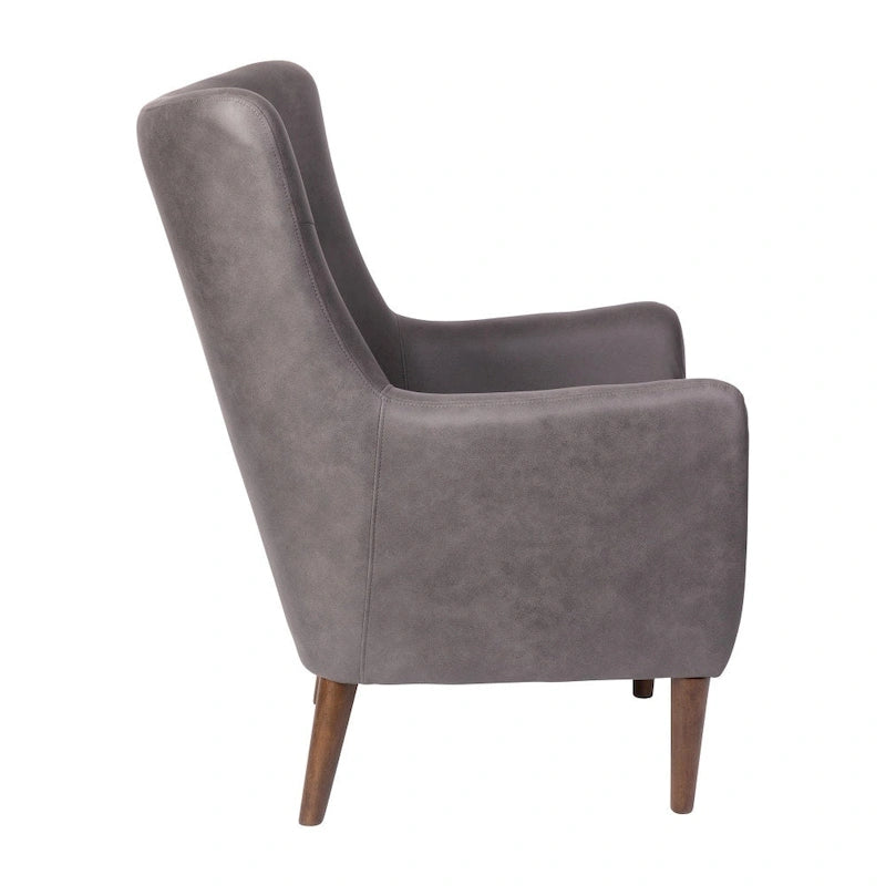 Sillón tapizado de respaldo alto con estructura de madera
