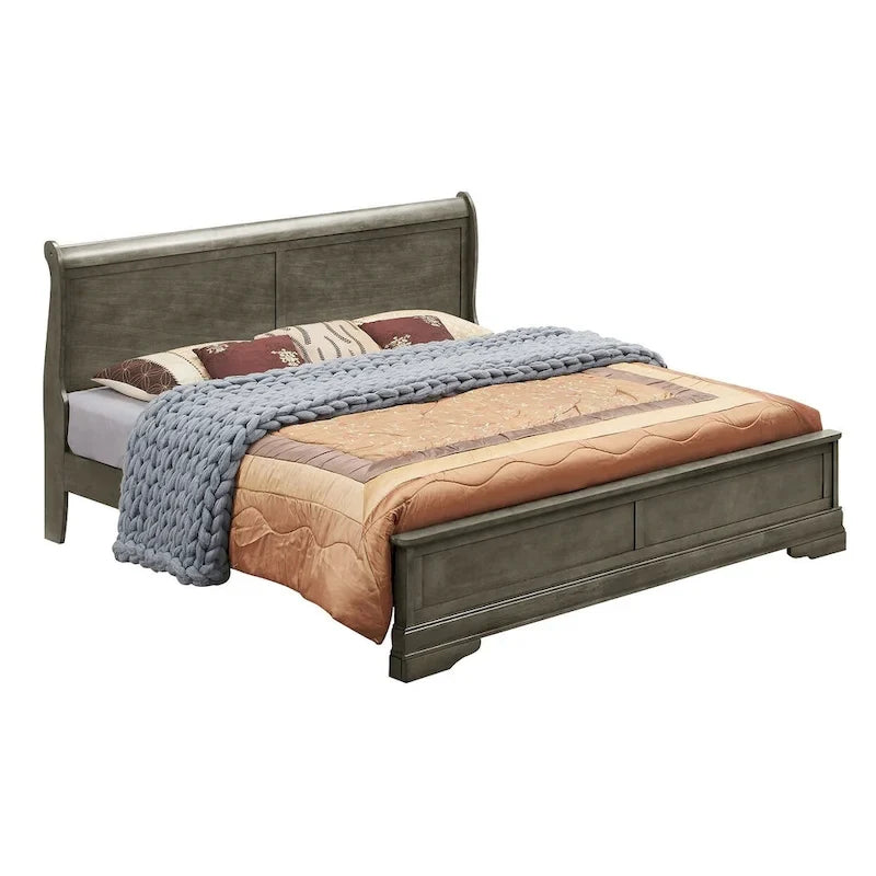 Cama tradicional tamaño Queen con paneles negros