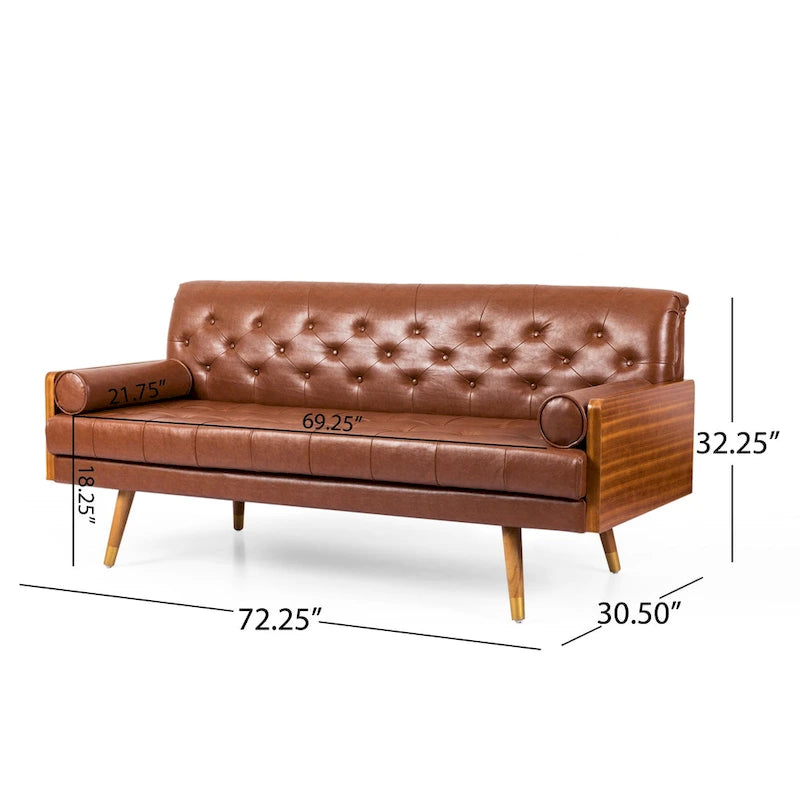 Sofa aus Kunstleder im Mid-Century-Stil mit Knopfheftung und Kissen