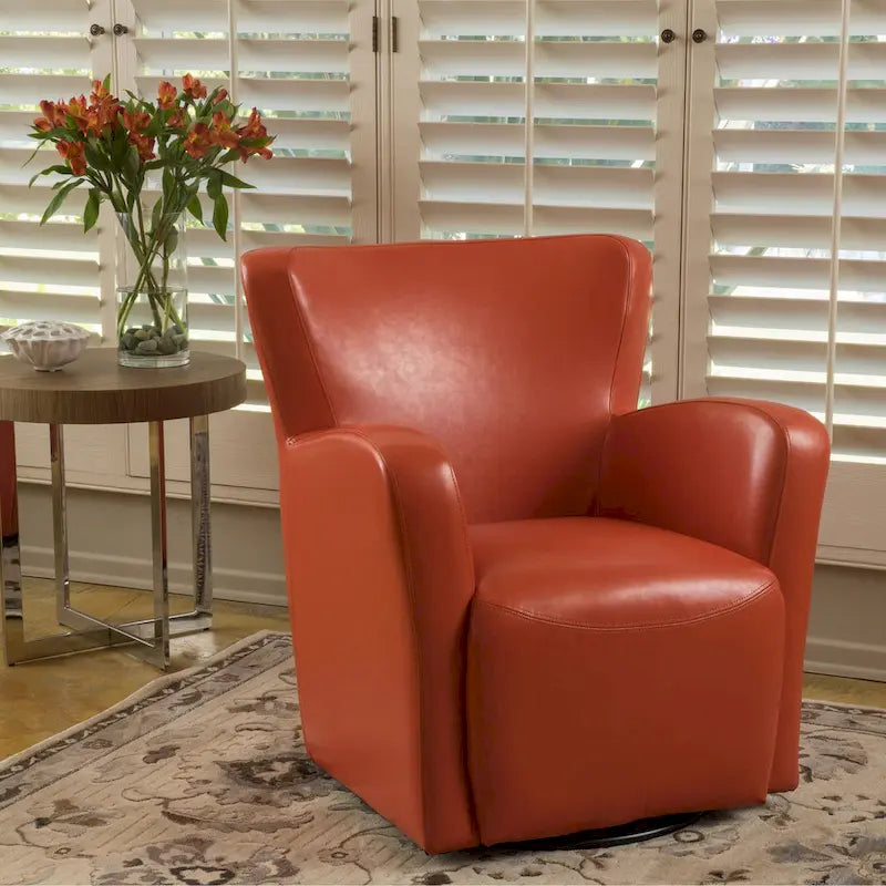 Sillón giratorio estilo club con respaldo alado de cuero regenerado